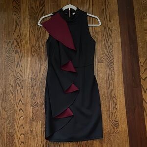 Elegant Black and Burgundy Ruffle Dress